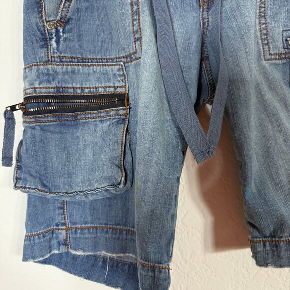 Z. Cavaricci Distressed Denim Cargo Shorts SZ 5 Pockets & Drawstrings Indie - Picture 5 of 7